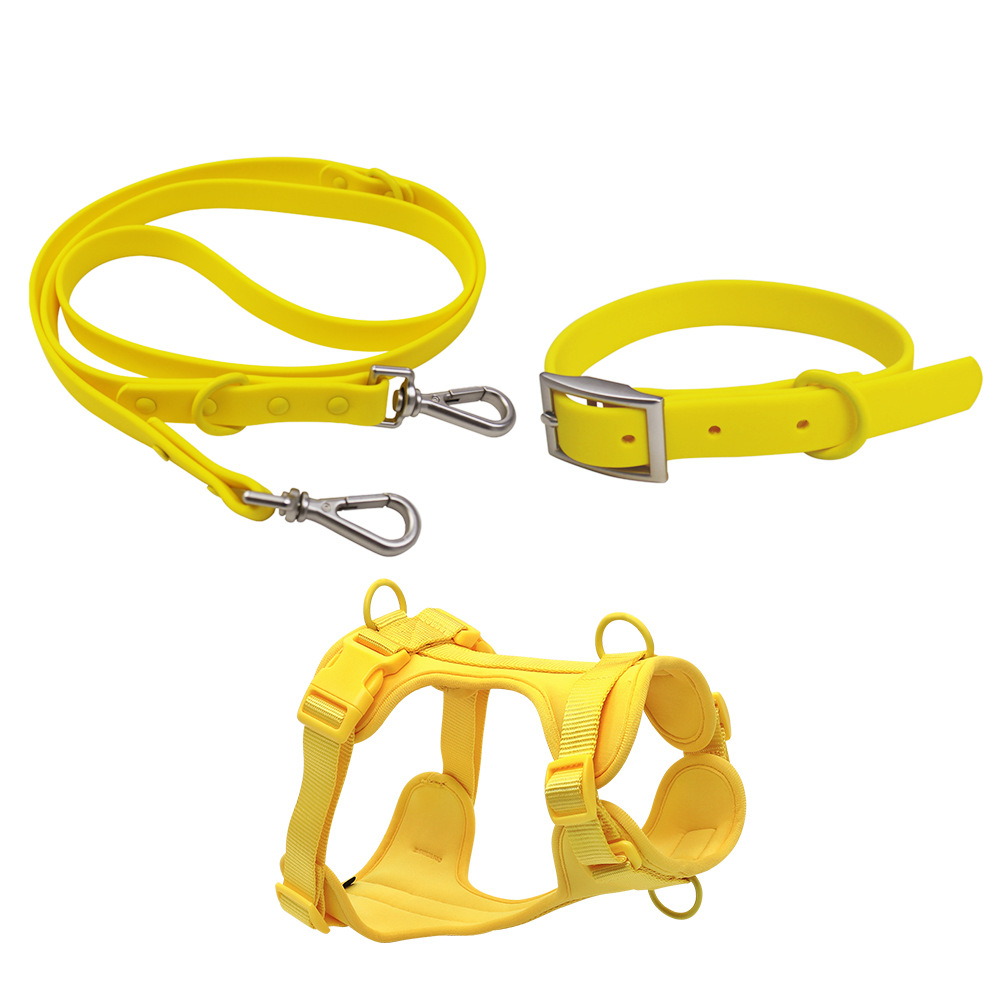 Pet Accessories PVC Pure Color Waterproof Designer Pet Collar Harness Leash Set