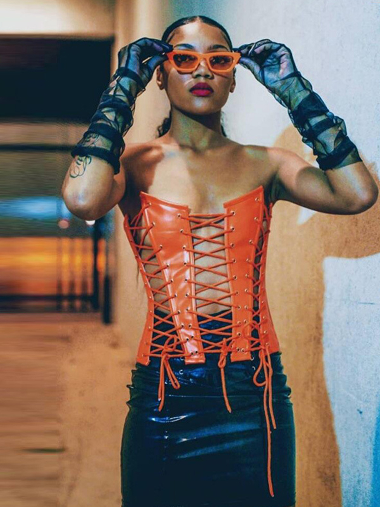 Tube Top Bandage Y2k Clothes Women Diesel Top Sexy Top Corset Hollow Out Gyaru Clothes Night Club Outfit Leather Streetwear 90s
