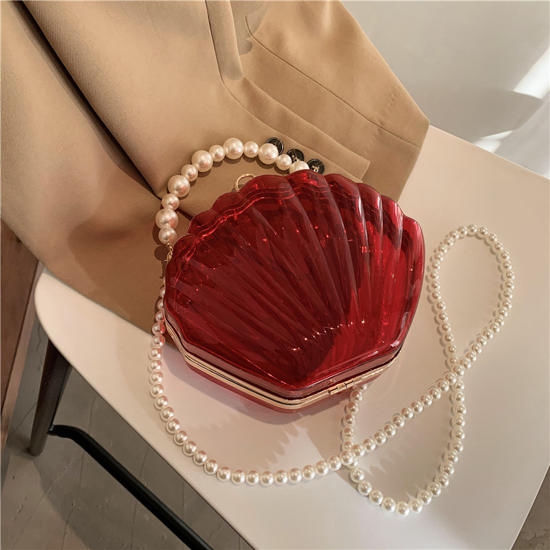 Transparent Acrylic Shell Shape Bag Summer High Quality Pvc Women's Designer Handbag Pearl Strap Shoulder Messenger Clutch Bag