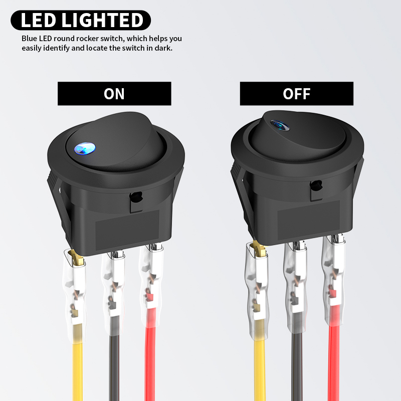 DaierTek 4PCS Rocker 12V 20A Round Toggle 12 Volt DC Lighted 3 Pin 2 Way SPST Switch for Automotive Car Boat
