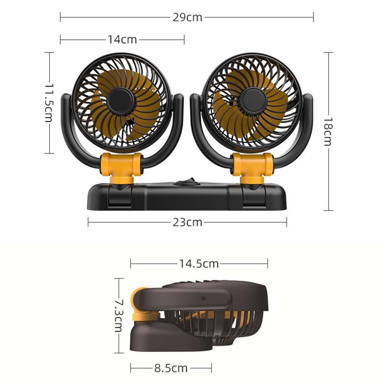 Portable Car Cooling Air Fan Blower 360 Degree Rotate Strong Wind Double Head Air Circulator for Car Dashboard Accessory