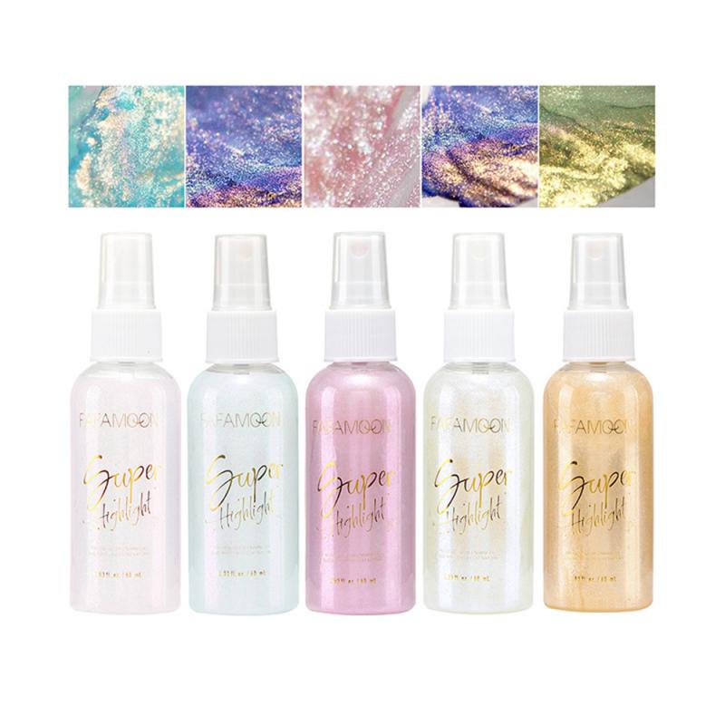 5 Colors Highlighter Powder Spray High Gloss Glitter Powder Spray Shimmer Sparkle Powder Makeup For Face Body Highlight Makeup