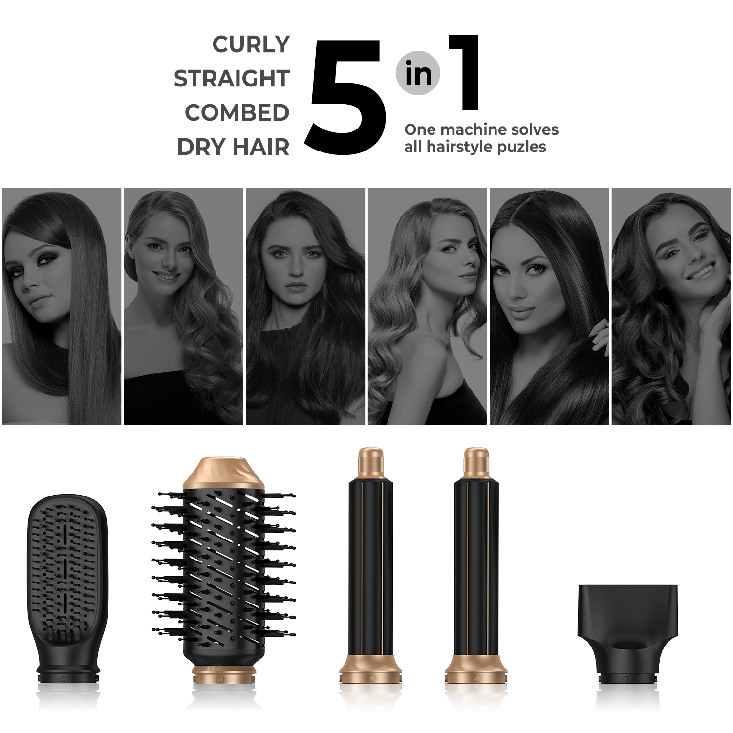 5 in 1 Hair Dryer Brush Foldable Hair Blow Dryer Hot Air Brush Blowout Styling Tools Detachable Comb Automatic Curling Iron