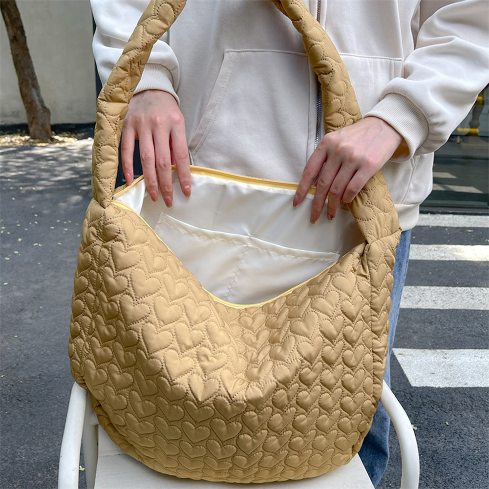 Women Travel Hobo Bag Solid Quilted Padded Crossbody Bag Large Capacity Zipper Shoulder Tote Purse Bag for Work Outing Daily Use