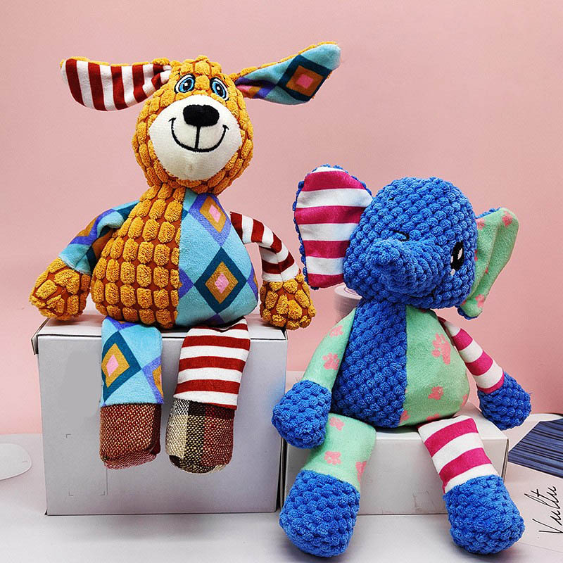 Pet Plush Toy Cat Dog Interactive Teething Toys Cute Animal Style Bite Resistant Squeaky Teeth Cleaning Chew Toy Pet Supplies
