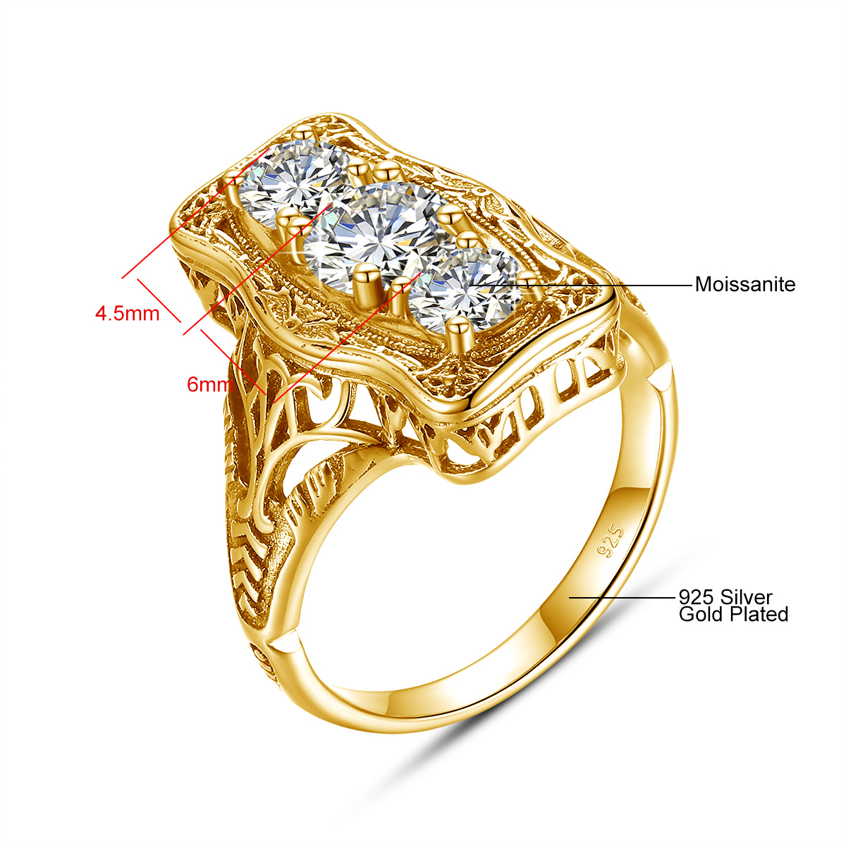Trending 3 Stone Moissanite Ring With Certificate Total Is 1.6ct Dia Design Jewelry Solid Sier Engagement Gift 41720