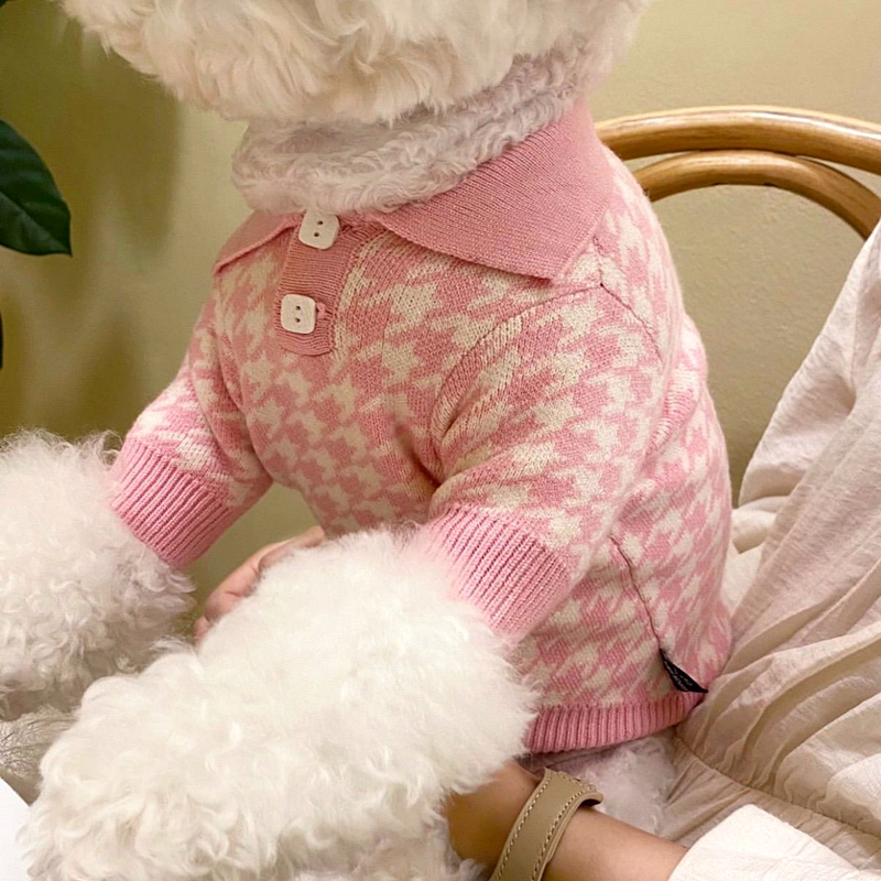 Blue Puppy Polo Shirt Pet Autumn and Winter Teddy Knitted Sweater Pomeranian Warm Two-legged wer Dog Clothes
