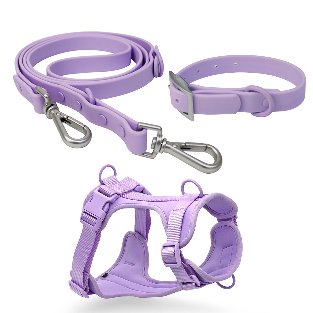 Pet Accessories PVC Pure Color Waterproof Designer Pet Collar Harness Leash Set