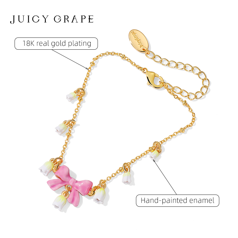 JUICY GRAPE Original Luxurious and Unique Pink Butterfly Bow Bellflower Bracelet Perfect Gift for Best Friends or Girlfriends 10ad4