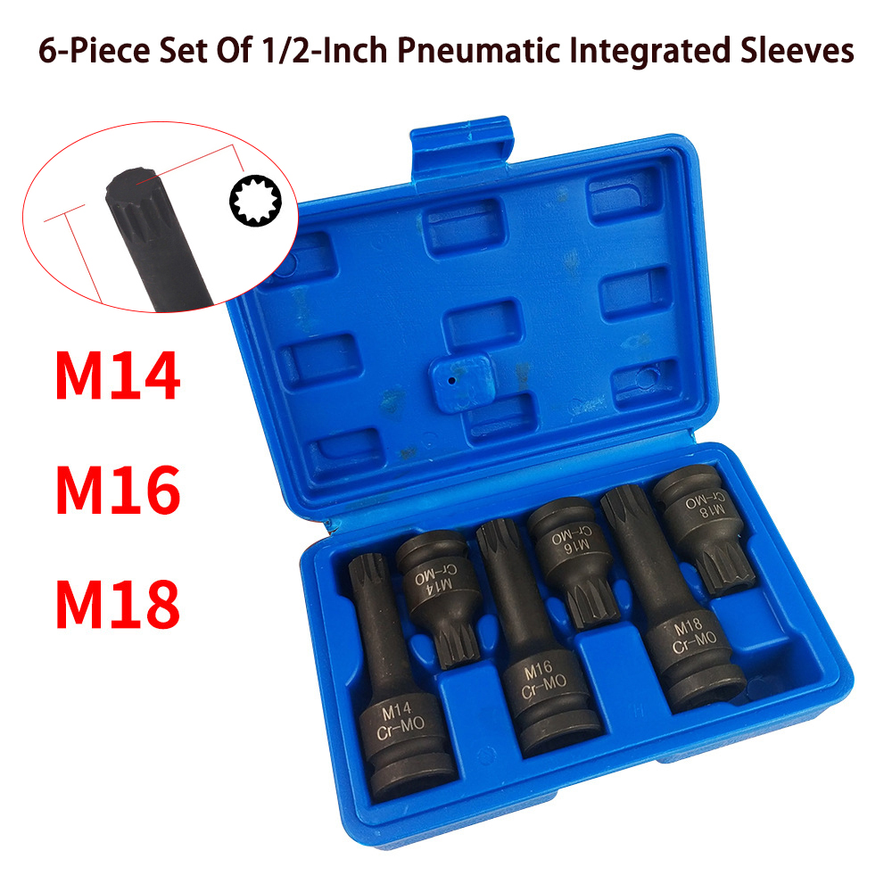 6pcs M14-M18 Socket Wrench 1/2" To Torx 12 Point Impact Socket Bits Set Cr-Mo M Type Adapter For Auto Bicycle Repair Hand Tools e6af0
