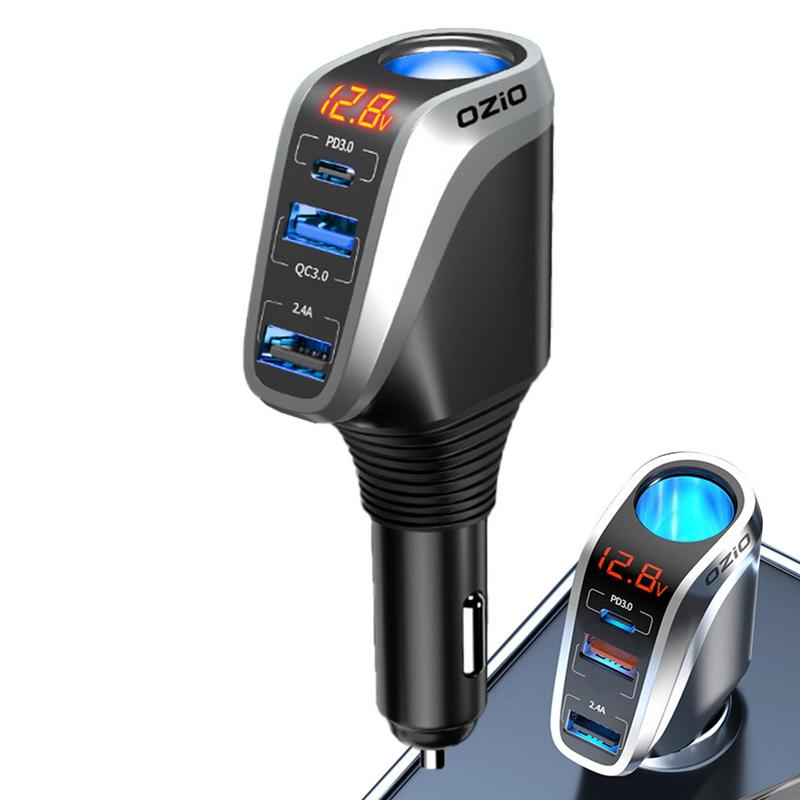 Universal 4 In 1 12V/24V USB C Car Charger USB Car Charger Quick Charge With 3 USB Ports Car Charger With LED Voltage Display 2e0d3