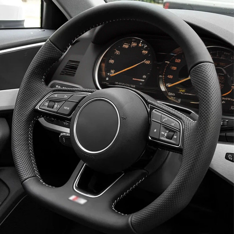Steering Wheel For Audi A3 A4 A5 S3 S4 S5 2017-2022 Full Leather Flat-bottom Steering Wheel Sports Perforated Semi Perforated