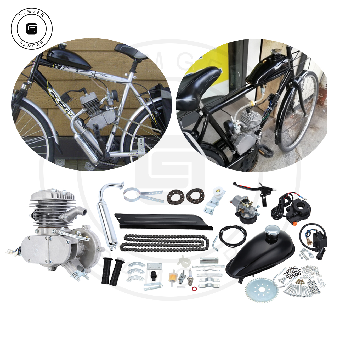 Samger Bicycle Gas Engine Kit 50/80cc 2 Stroke For DIY Electric Bicycle Complete Engine Set Mountain Bike Gas Engine Motor Black