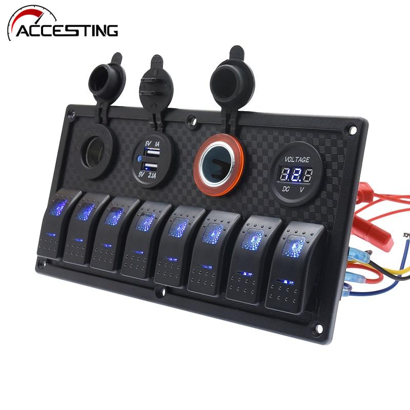 Waterproof Panel Dual USB Socket Car Charger LED Voltmeter Power Outlet Switch Truck Trailer Camper Motorhome Marine Boat