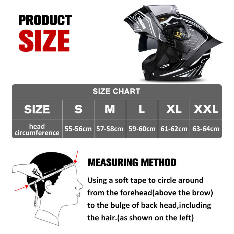 SOMAN DOT Approved Full Face Helmets Crash Motorbike Protective Gear Men Women Flip Up Helmet Motorcycle Double Sun Visor