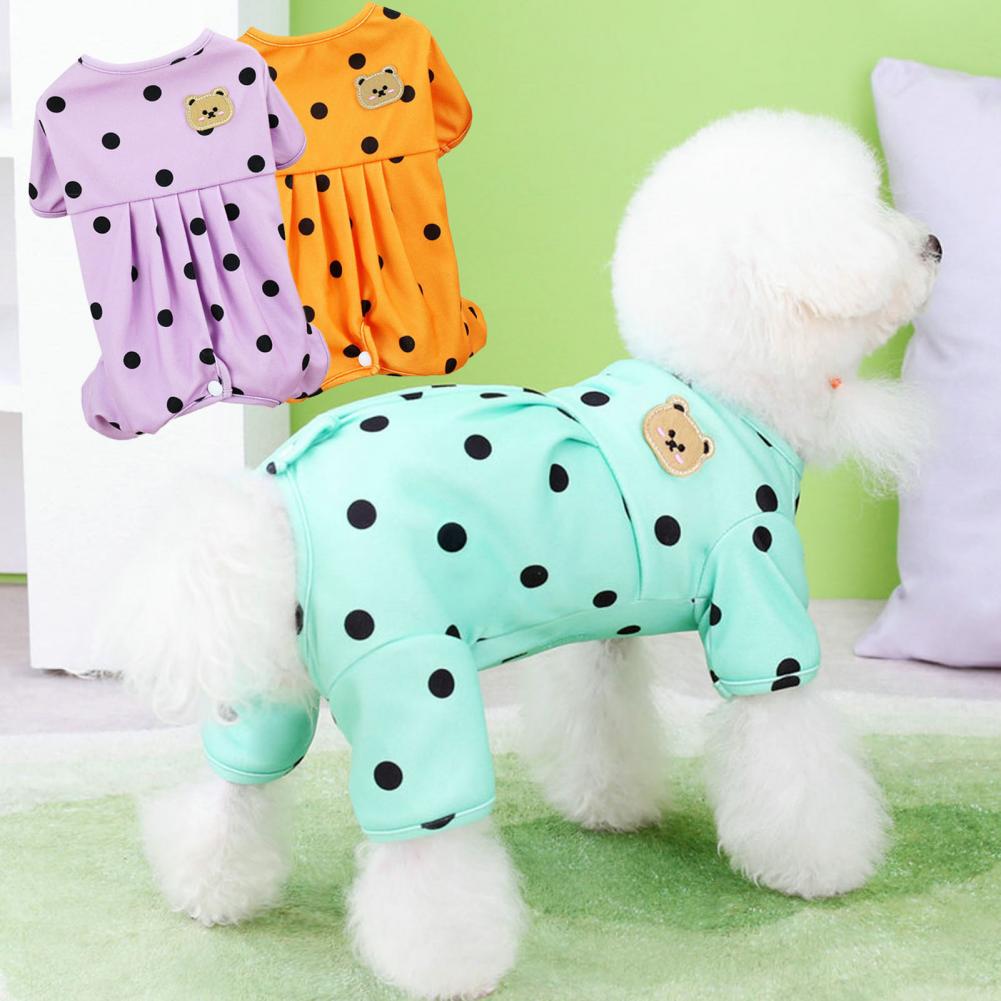Pretty Dog Pajamas Lightweight Pet Jumpsuit Tail Button Design Decorative Polka Dot Pet Puppy Dog Four-legged Loungewear