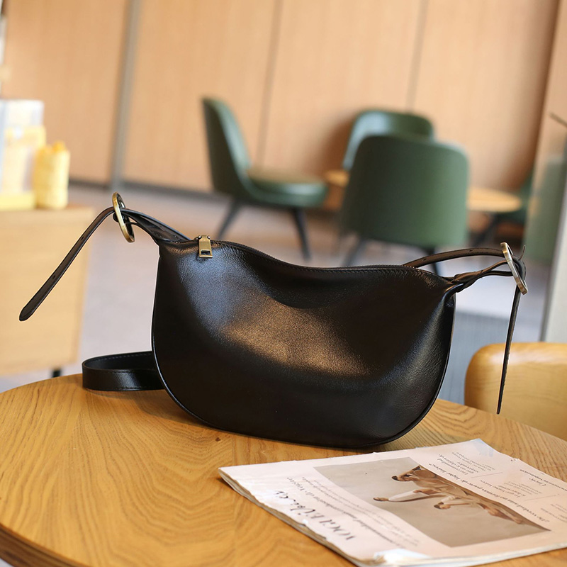 Spring 2024 Genuine Leather Shoulder Bag Retro Cowhide Women Crossbody Bags Excellent Hobo Dumpling Bag Original Design Handbag