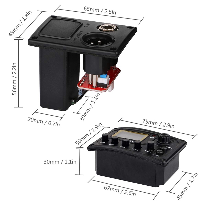 2X Acoustic Guitar Pickup Tuner 5-Band Eq Equalizer Acoustic Guitar Preamp Piezo Pre-Amp Amplifier System