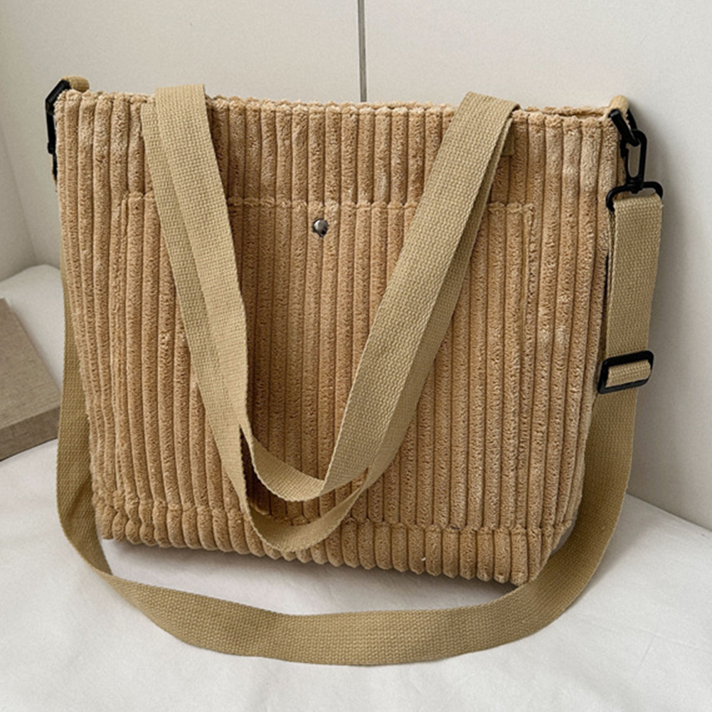 Solid Soft Corduroy Handbags for Women Winter Shoulder Side Bag Vintage Large Capacity Shopper Shopping Bags Zipper Totes