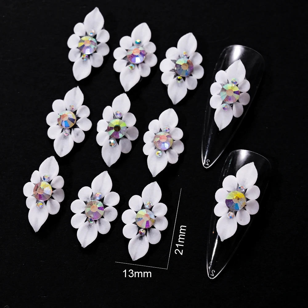 10pcs Charm Side Flower 3D Acrylic Carved Flower Nail Art Decoration Parts Fashion Pearl Rhinestone Floret Handmade Accessories* 240621