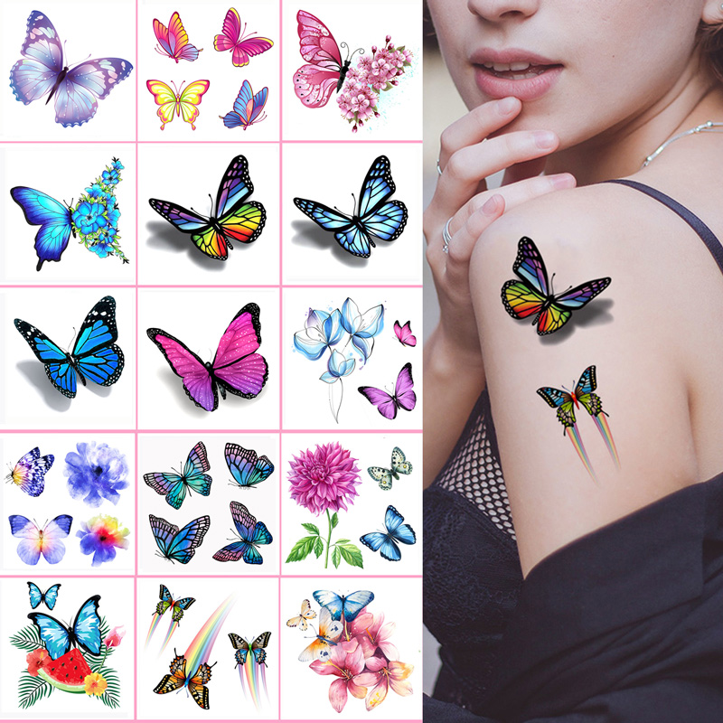 15 Pcs Flower Tattoo Stickers for Hand Waterproof Temporary Tattoos Women Realistic Fake Tattoo Butterfly Body Makeup Tatoo