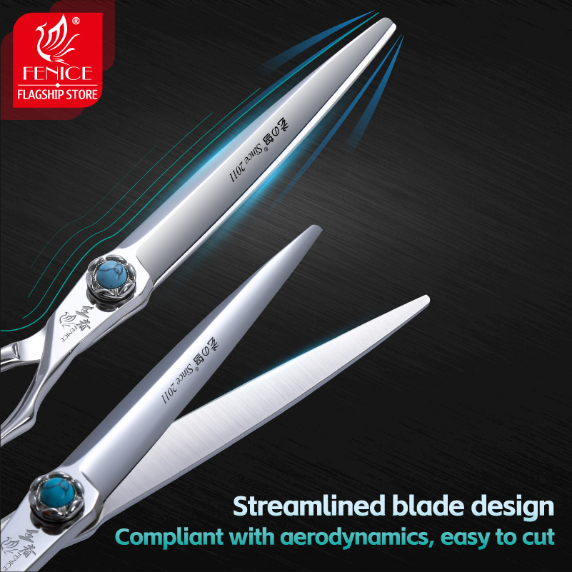 Fenice 6.5/7/7.5/8 Inch VG10 Professional Dog Haircut Grooming Scissors Turquoise Bearing Screw Curved &Thinner&Chunker Shears