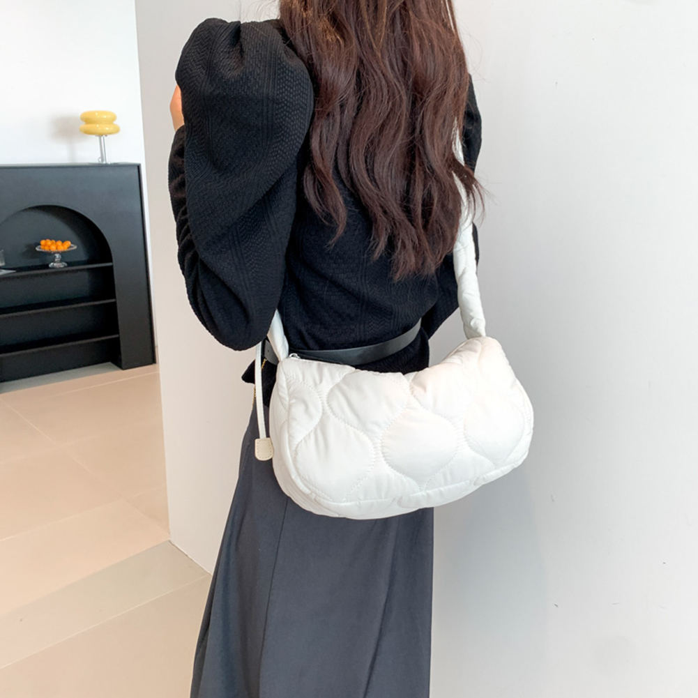 Women Quilted Shoulder Versatile Crescent Drawstring Puffy Crossbody Sling Pleatd Satchel Shopper Bag
