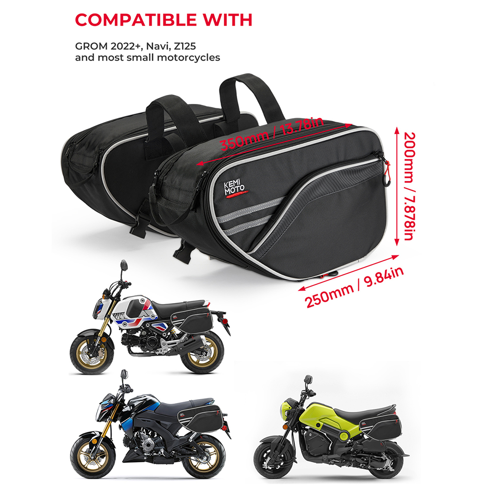 KEMIMOTO Saddlebags 2Pcs 15L Side Pannier for Honda Grom Motorcycle Dirt Bike Dual Sport Motorcross Motorbike Bag