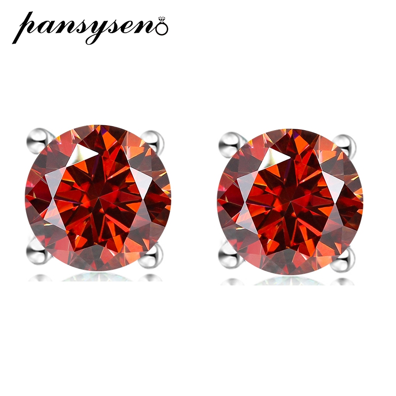 PANSYSEN 100% 925 Sterling Silver 2CT Round VVS1 Real Moissanite Stud Earrings for Women Wedding Engagement Fine Jewelry Gift