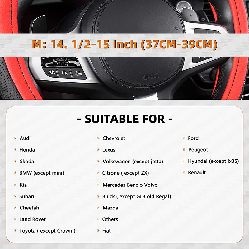 Elantrip Leather Large Steering Wheel Cover 15 1/2 to 16 inch Soft Grip Breathable for Car Truck SUV Jeep Anti Slip Black