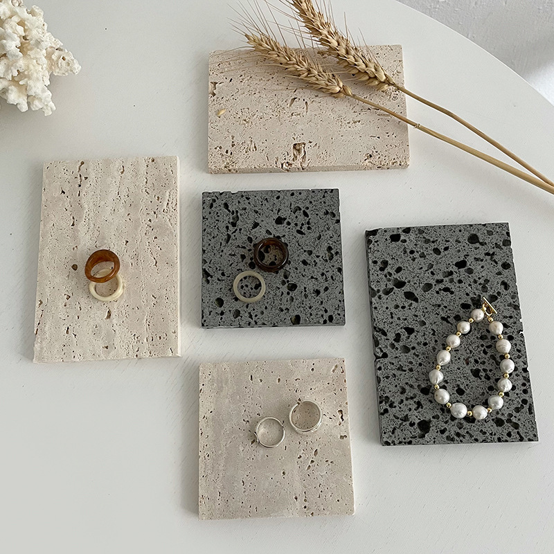 Stone Tray for Jewelry Perfume Ornaments Desktop Bracelet Necklace Earring Display Rack Photo Prop Organizer Decorative