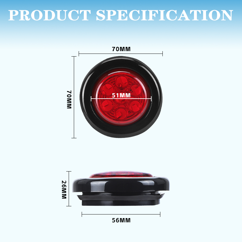 2inch Round led Side Marker Lights Truck Side Lights 12V Trailer Lorry Clearance Lights Rear tali stop lamp Yellow Red White
