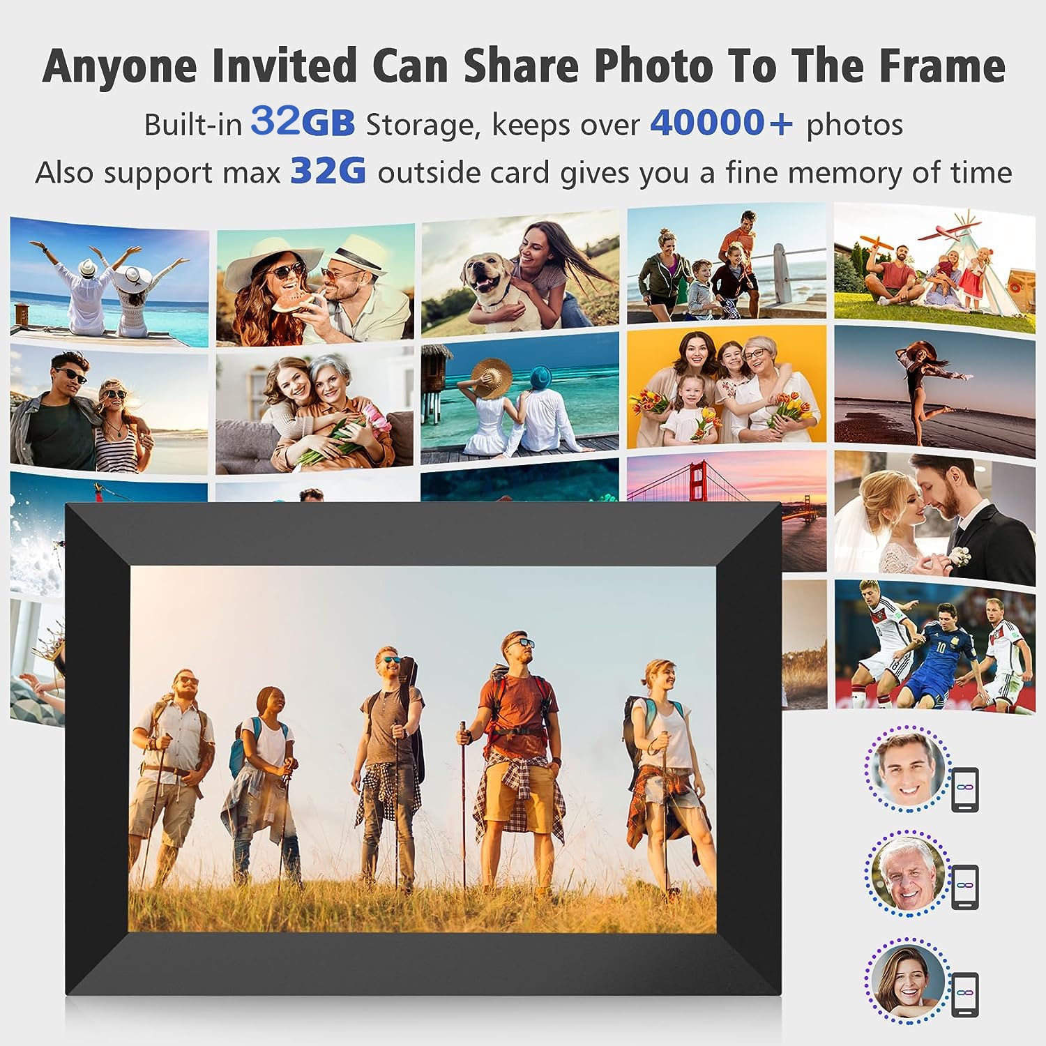 Frameo 10.1 Inch Smart WiFi Photo Frame Digital Picture Frame HD IPS Touch-screen 32 GB