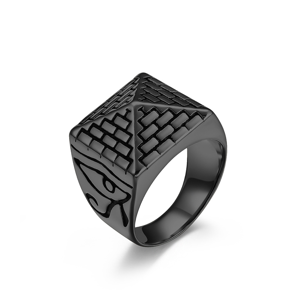 Mens Hip Hop Gold Ring Jewelry Fashion Egypt Pyramid Punk Retro Alloy Metal Rings