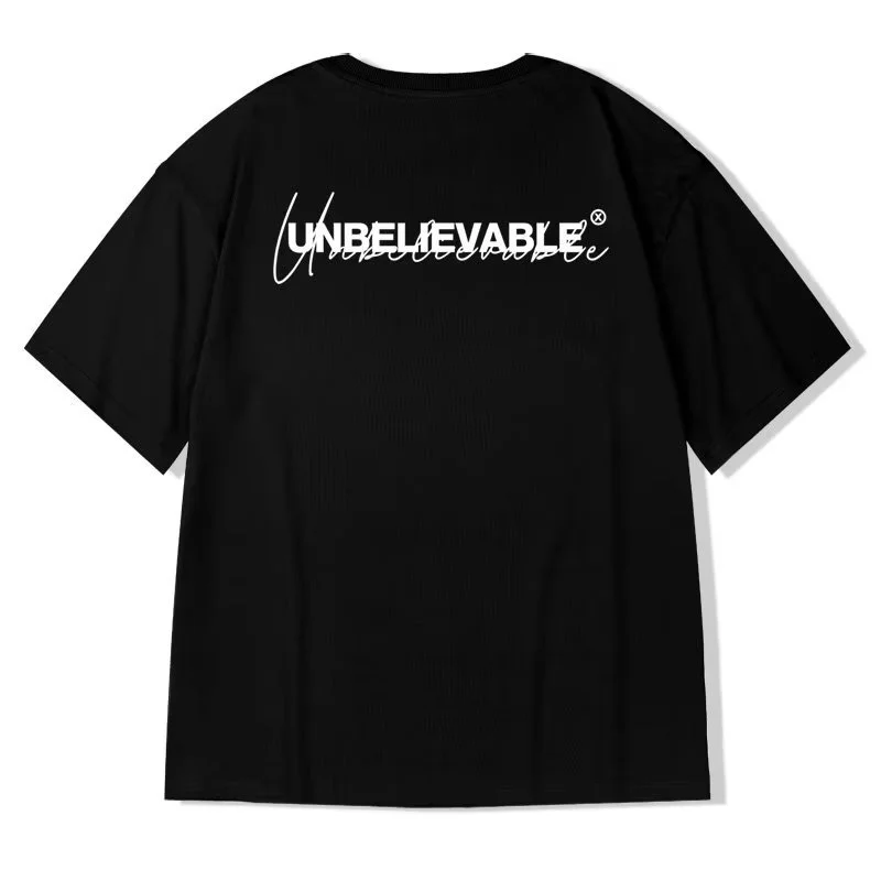 UNBELIEVABLE Letter Printed Male Tee Shirt Oversized Crewneck Tops Summer Short Sleeve Tee Shirts Hip Hop Streetwear Y2k T Shirt