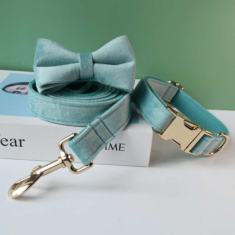Green Collar Personalized Velvet Quality Fabric For Small, Medium Large Dog Custom Metal Parts Pet Accessory flannelette29