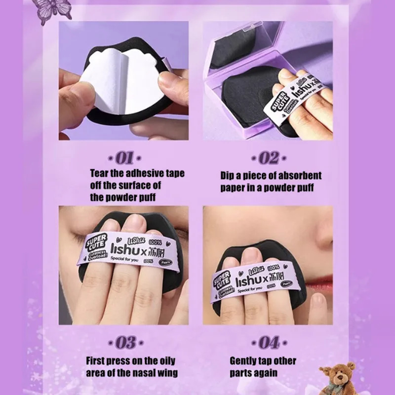 Lishu 100 Sheets Oil Clear Blotting Paper With Powder Puff Oil Control And Makeup Setting Oil Absorbing Wipes Cosmetic Tool 240705