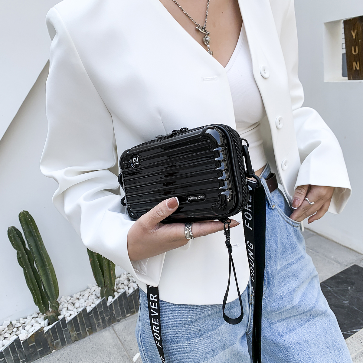 Lage Crossbody Shoulder Personality Hand-Held Mini Suitcase-Style Box Small Square Women's Bag