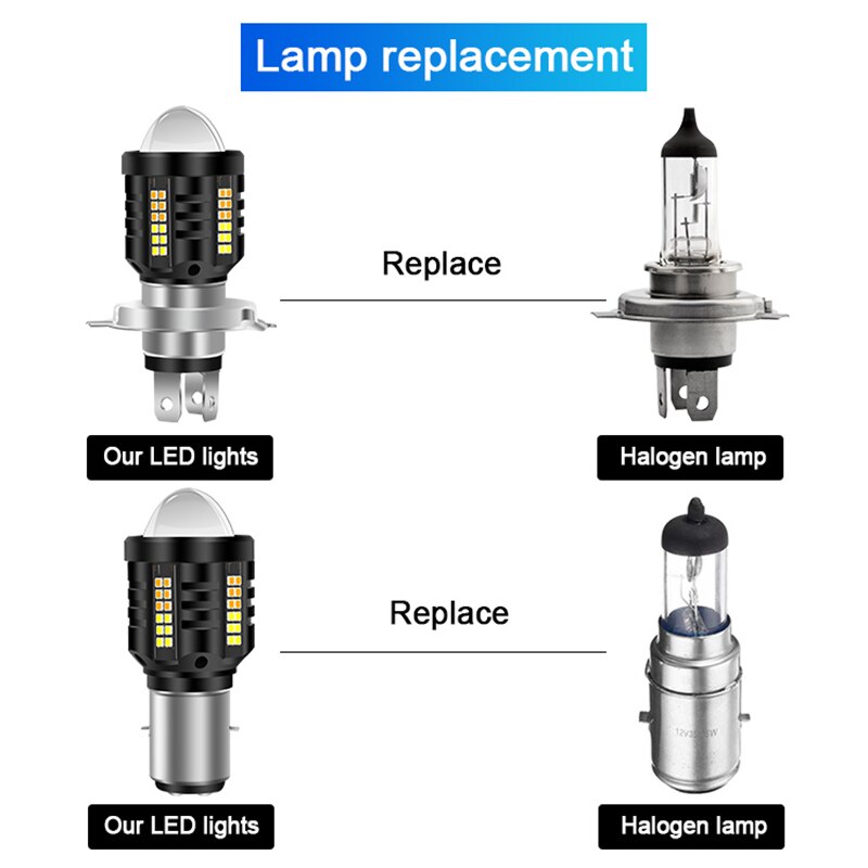 1PCS H4 LED Headlight for Motorcycle H6 BA20D Bulbs White Yellow Hi Low Beam Projector Lens Fog Lamp Scooter Motorbike Headlamp