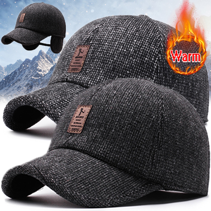 Vintage Baseball Cap Woolen Knitted Winter Ear Cover Baseball Cap Men Thicken Warm Hats with Earflaps Sport Golf Hats Snapback 4c31b