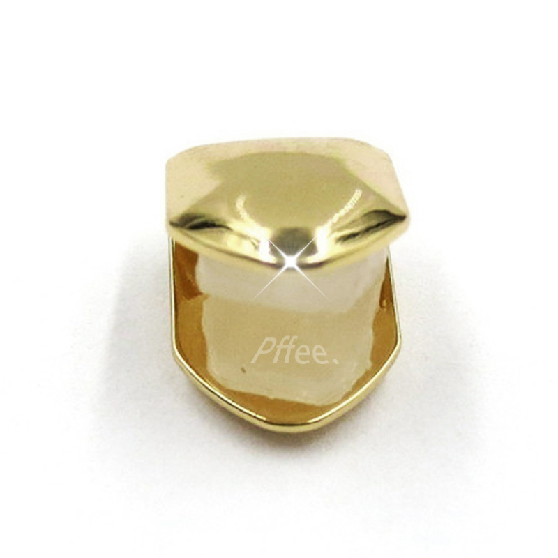 Pffee Custom Fit Gold Plated HipHop Single Tooth Grillz Cap Rapper Jewelry Grills Teeth Silver Caps Halloween Cosplay