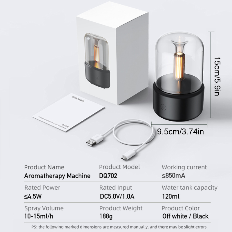 120ML Portable Candlelight Aroma Diffuser USB Electric Home Air Humidifier Cool Mist Maker Fogger Essential Oils LED Night Light