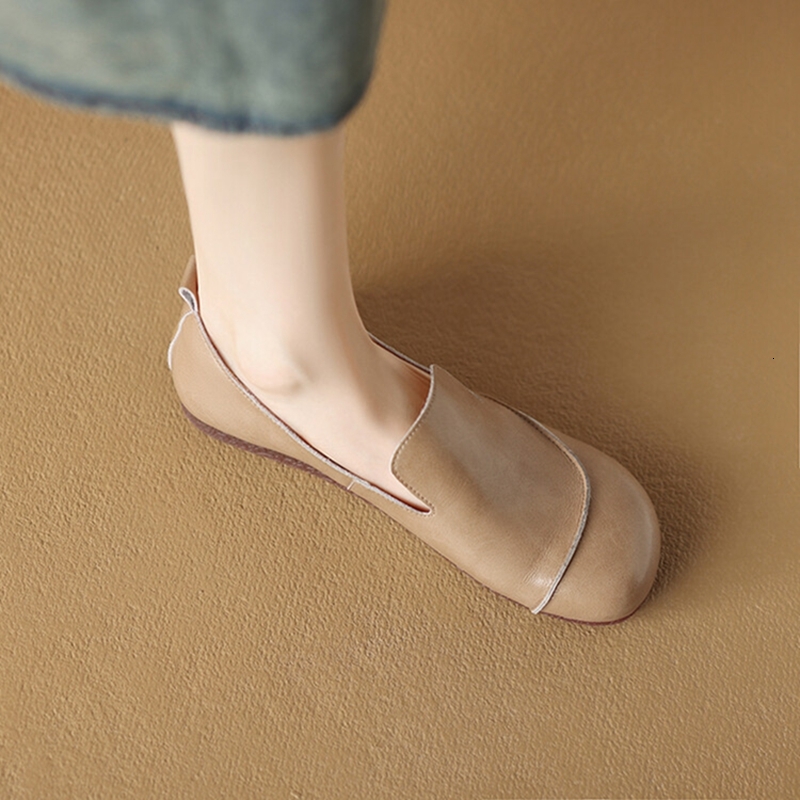 Spring/Autumn Loafers Split Leather For Round Toe Low Heel Women Flats Slip-On Soft Black Comfort Shoes 68