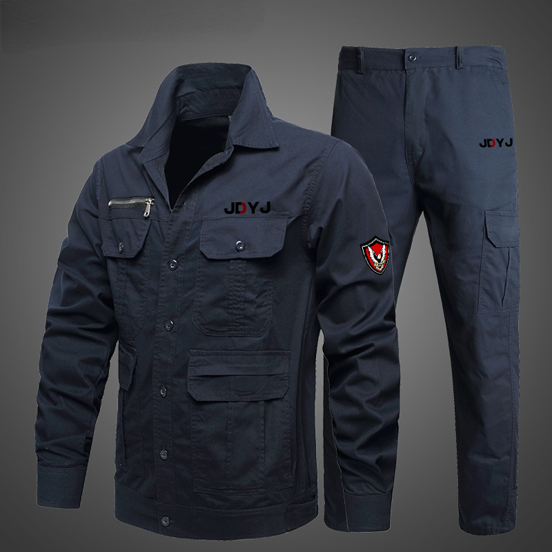 JDYJ brand men's work clothes, summer tactical set, outdoor camouflage set, thin jacket, long pants, wear-resistant pocket work