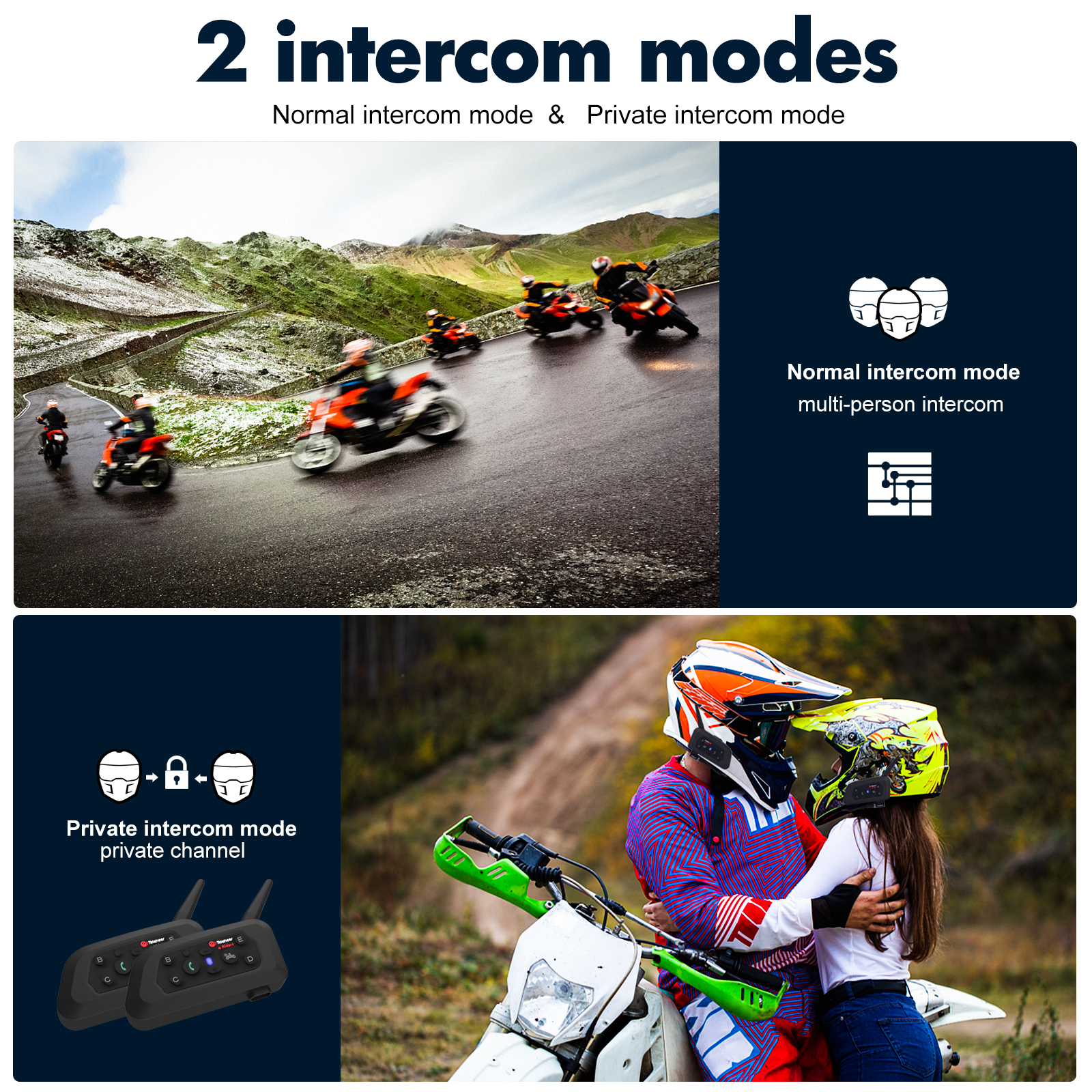 V6 Plus Bluetooth Motorcycle Helmet Intercom Headset With 1500M BT 5.0 Interphone Communicator for 6 Riders Waterproof