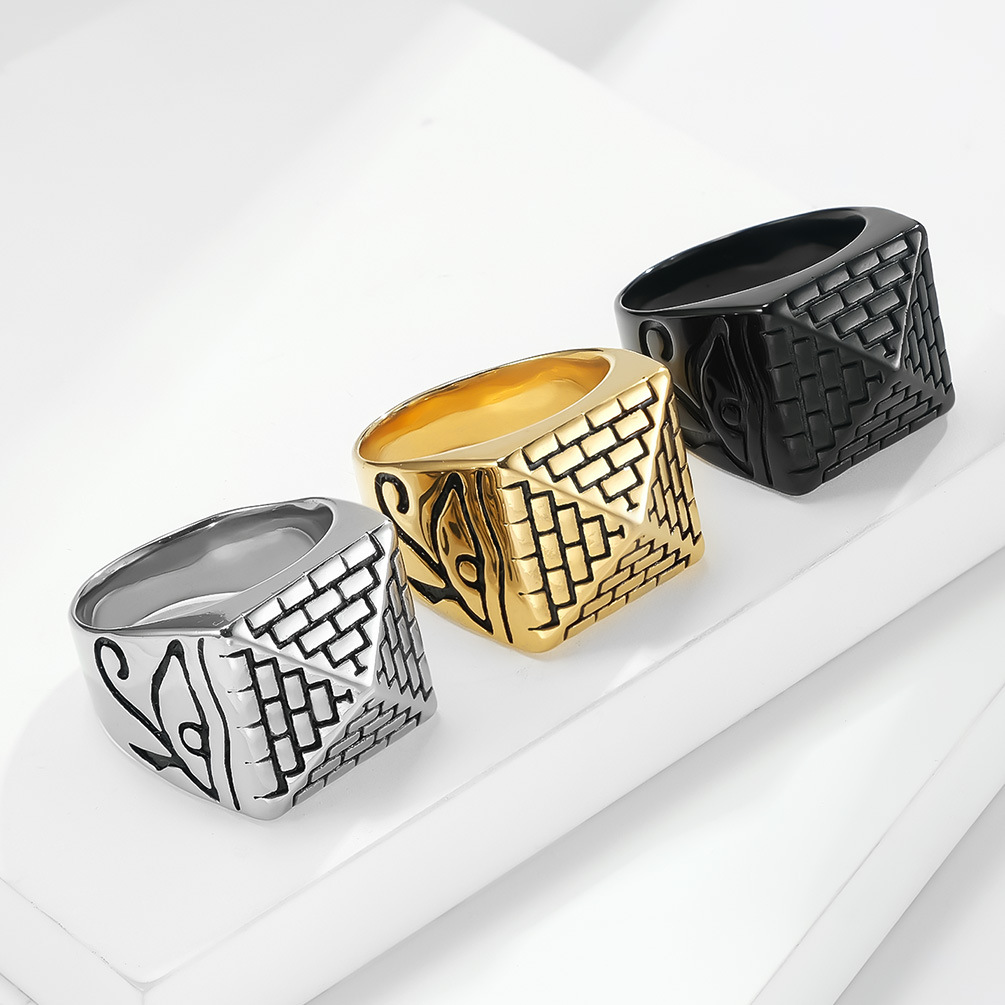 Mens Hip Hop Gold Ring Jewelry Fashion Egypt Pyramid Punk Retro Alloy Metal Rings