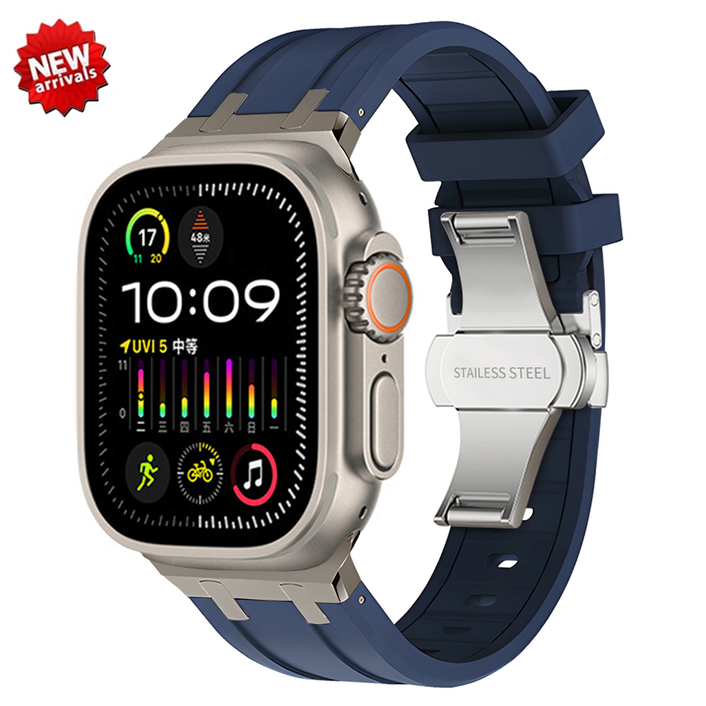 Band for Apple Watch Series 9 Ultra 2 49mm 45mm 42 44mm Butterfly Clasp Strap for iWatch 9 8 7 se 6 5 4 Silicone Sports Bracelet