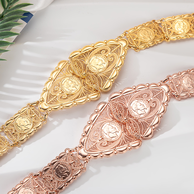 Fatima Wedding Gold Color Belt Coin Waist Chain Square Design Algeria Wedding Bridal Body Jewelery Arab Traditional