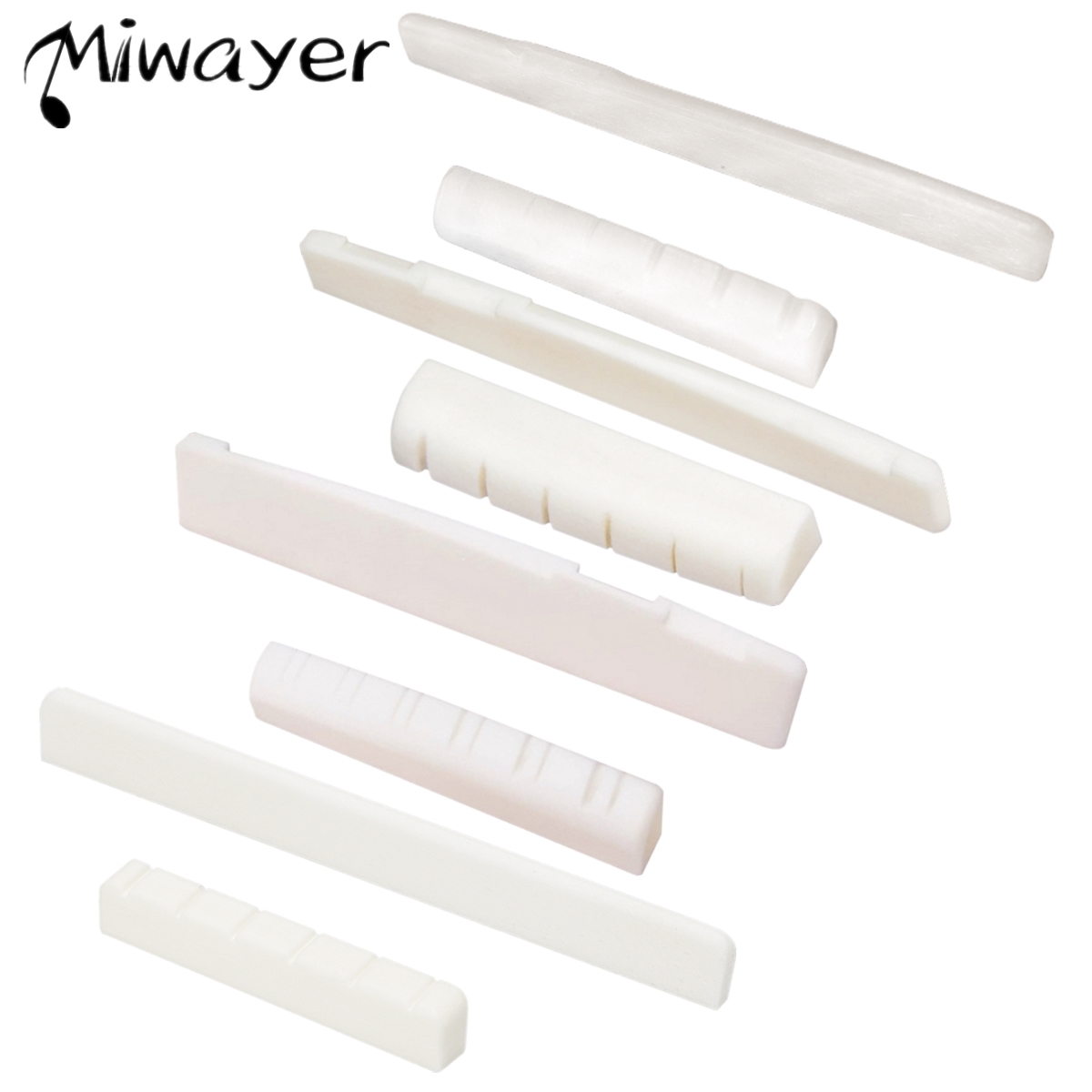 Miwayer 1 Pair 6-12 String Acoustic Classical Guitar Bone Bridge Multiple Saddle and Nut Made of Real Bone