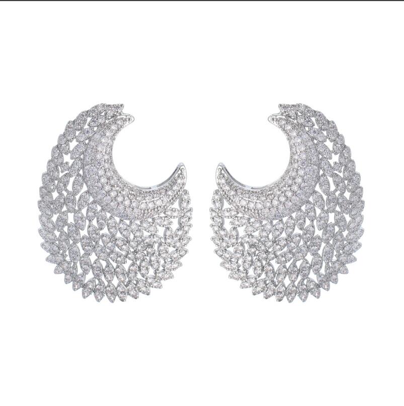 Sterg Sier Round Cut White Topaz CZ Stud Earrings for Women, Banquet Party Wedding Jewelry